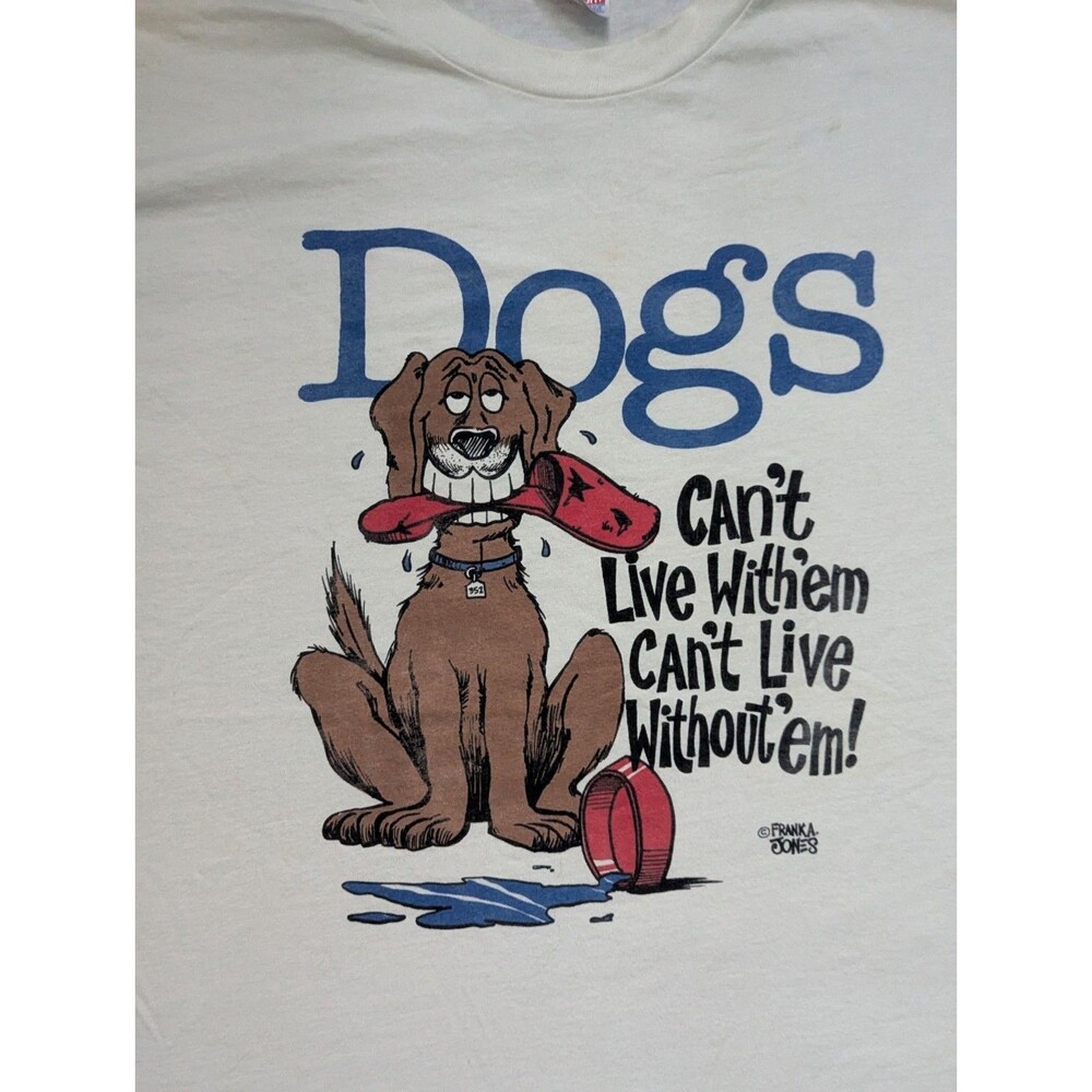 Vintage 80s Frank Jones Dog T-Shirt XXL Funny Cartoon Graphic Single Stitch USA